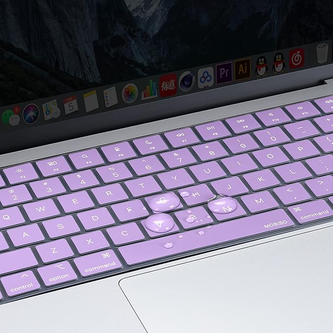 MOSISO Keyboard Cover Skin Compatible with MacBook Air 15 inch M3 A3114 M2 A2941/Air 13.6 A3113 A2681/Pro 14/16 M4 M3 M2 M1, Light Purple