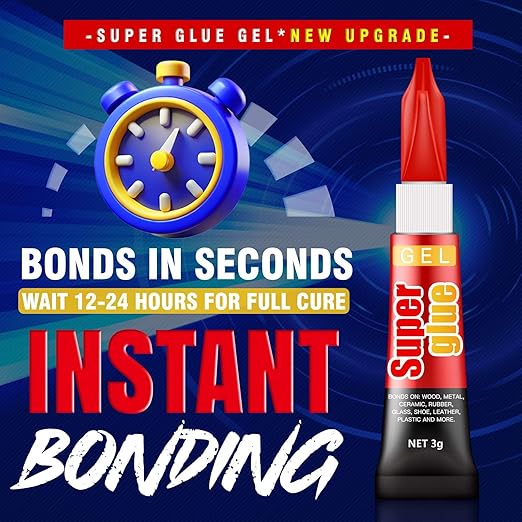 3 Gram (Pack of 12) Single use Super Glue Gel, Super Fast, Thick & Strong Adhesive Superglue, Cyanoacrylate Glue for Hard Plastics, DIY Craft, Ceramics, Frame, Leather, Metal Etc