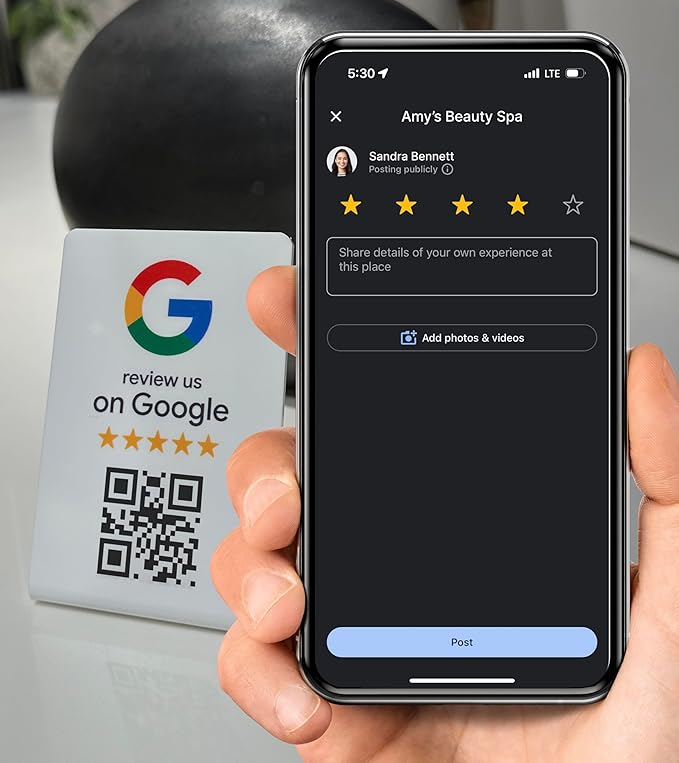 Google Review Stand - NFC & QR Code, Easy Setup, For All Businesses (3-Pack)