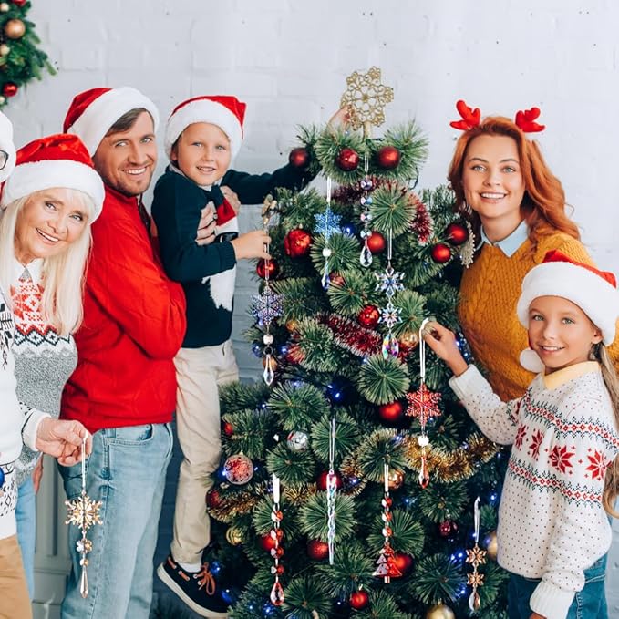 Lanpn 26 Pcs Christmas Ornaments Crystal Christmas Tree Decoration, Hanging Clear Acrylic Snowflake Icicle Drop Pendants for Xmas Winter Outdoor Indoor Party Decoration Pink