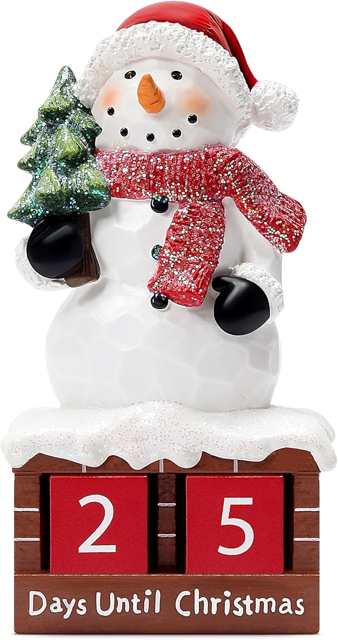 Snowman Statue for Christmas Decorations-Days Until Christmas Countdown Calendar,Xmas Snowman Figurines Decor for Shelf Table Mantel,Winter Holiday Home Decorations Indoor,Xmas Gifts