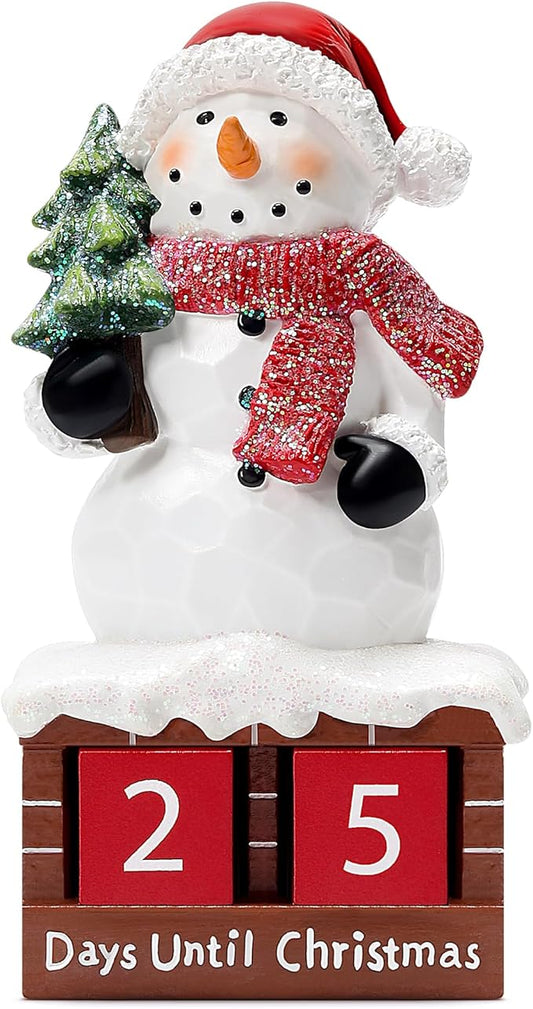 Snowman Statue for Christmas Decorations-Days Until Christmas Countdown Calendar,Xmas Snowman Figurines Decor for Shelf Table Mantel,Winter Holiday Home Decorations Indoor,Xmas Gifts