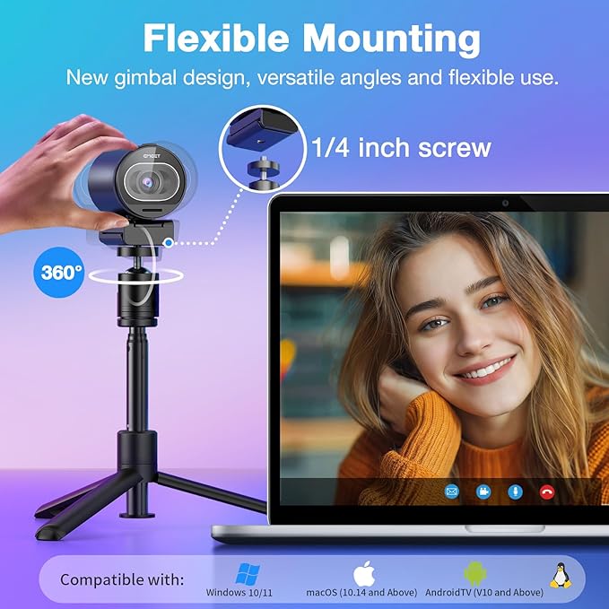 EMEET S600 4K Webcam with Tripod for Streaming - Sony 1/2.5'' Sensor, PDAF Autofocus, 1080P@60FPS, 2 Noise Reduction Mics, Built-in Privacy Cover, 73° FOV, Streaming Webcam for Product/Game/Beauty