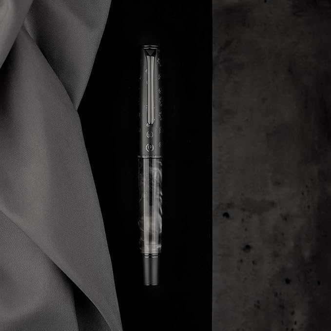 Hongdian N7 Gray Resin Piston Fountain Pen Rabbit Cap, Iridium Medium Nib Classic Pen Smooth Writing Pen with Metal Box