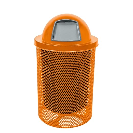 RDT-P-ORG Heavy Duty Round Trash Receptacle with Dome Top, Liner Included, 32 Gallon, Orange, Made in America