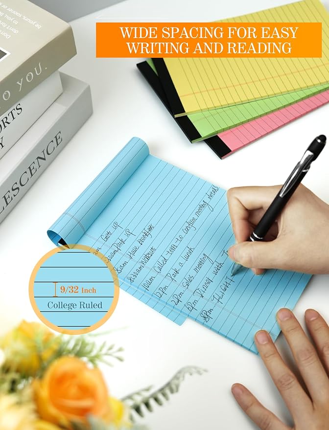 Note Pads 5x8 Colored Legal Pads, 8 Pack Mini Legal Pads 5x8 College Ruled, Pink Notebook Paper Lined Note Paper, Colored Notepads 5 x 8 Pastel Notepad, Small Writing Pads Paper 5x7, 30 Sheets Each