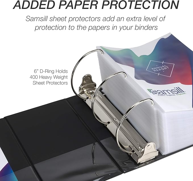 Samsill Durable 6 inch 3 Ring Binder, Made in USA, Locking D Ring FSC 100% Recycled Chipboard, Black, 2 Pack