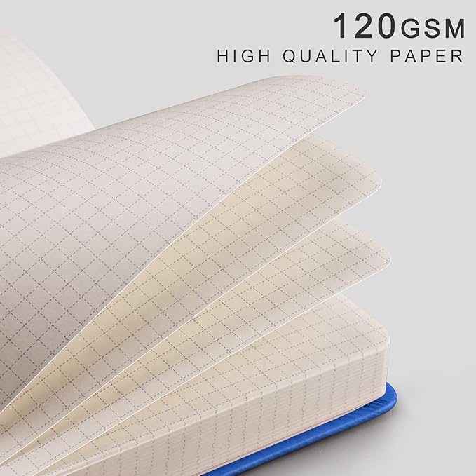 EMSHOI Graph Paper Notebook - 256 Pages A5 Graph Notebook/Journal, Square Grid Notebooks for Work, 120gsm Thick Paper, Executive Hardcover Leather, Inner Pocket, Pen Loop 5.75'' × 8.38''-Blue