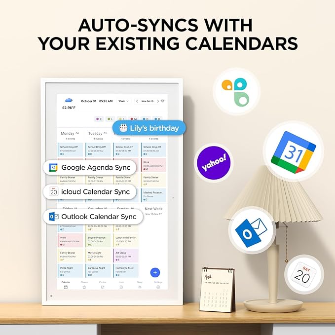 15.6 Inch Smart Digital Calendar, Wall Electronic Calendar, 1920 * 1080 IPS Full HD Touch Screen Display for Family Meal Planner Support - Streamline Household Organization