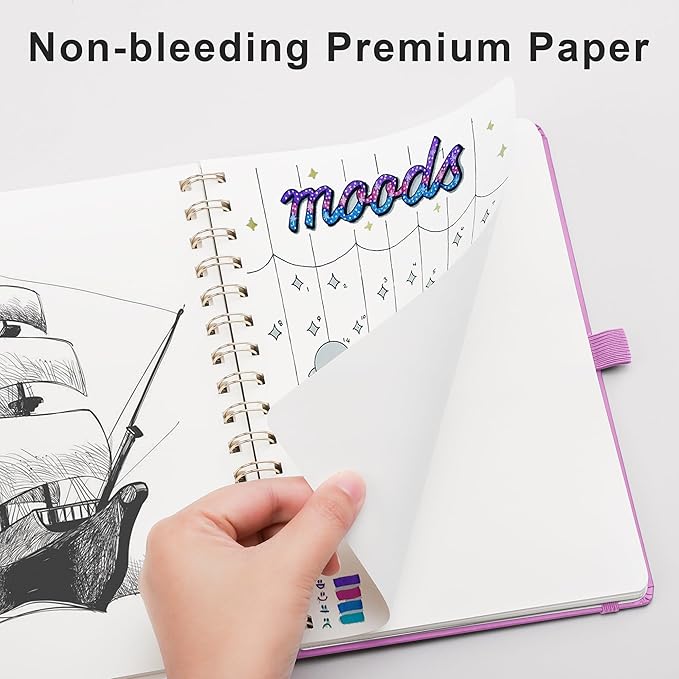 RETTACY Blank Journal Notebook, 140 Pages, A5 Medium Size (5.7'' x 8.3''), Hardcover, 100 GSM Thick Paper, for Sketching, Drawing, Painting (Lilac)