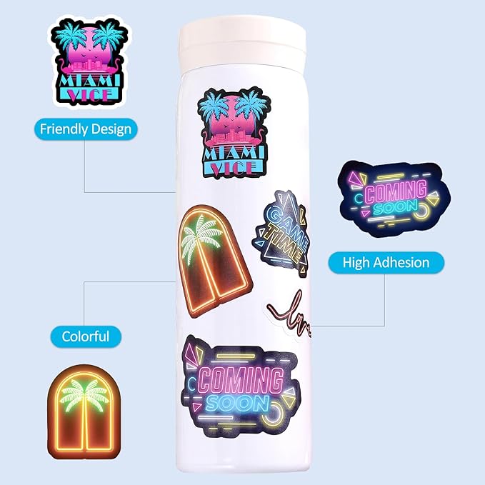 300+ Pieces Cool Neon Stickers Book for Laptop Phone Case Guitar Skateboard Helmet Bike Car Decals Scrapbooking Journaling Notesbook Luggage Water Bottles, Prizes Gift for Kids Teens Classroom Reward