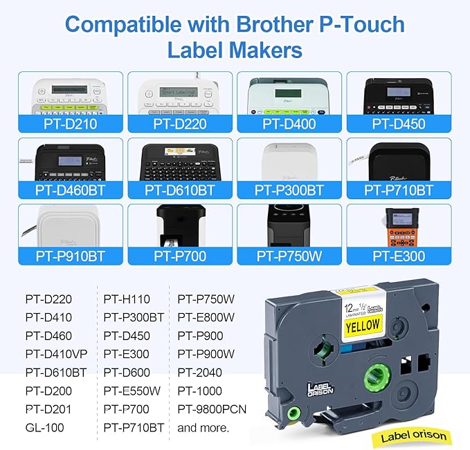 Label Orison 3PK TZe-631 Label Tapes Compatible with Brother P-Touch Laminated TZ631 TZo631 use for PT-H110 PT-D210 PT-D400 PT-D600 Black on Yellow 0.47 Inch x 26.2 ft (12mm x 8m)