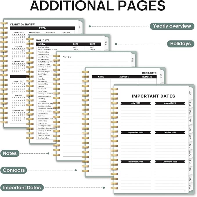 2026 Planner, Weekly and Monthly Calender Planner, Jan 2026 to Dec 2026, Hardcover 2026 Calendar Planner Book with Tabs & Inner Pocket, Office Home School Supplies for Women & Men - A4 (8.5" x 11"), Dusty Blue