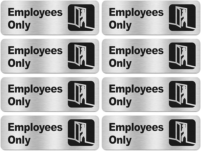 Faittoo Employees Only Sign, (8 Pack) 9 X 3 Inch Informative Aluminum Sign with Symbols, Fade Resistant, Use for Door of Office/Business, Easy to Install