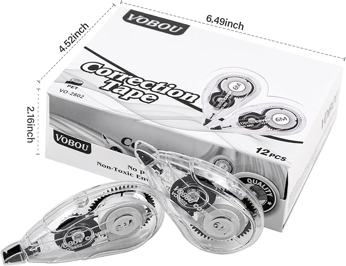 Correction Tape Dispenser, Easy To Use Applicator for Instant Corrections, For school, Office (White, 12pack, 6M/256, Tape Width 0.2in)