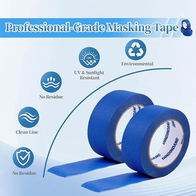 10 Rolls Painters Tape 2 Inch Wide Bulk, No Residue Blue Paint Tape 2 Inches x 55 Yards, Easy-Release Masking Tape for Painting Walls, Baseboards and Home Renovation