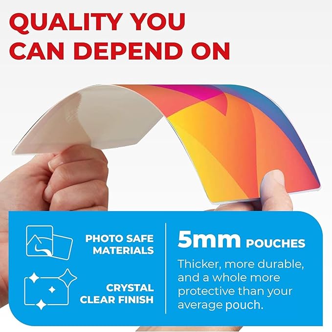 5MIL Thermal Laminating Sheets (225 Count) Letter, Photo, Card, Notecard, ID Badge and Business Card Sizes, Laminating Pouches, Compatible with Laminators, Crystal Clear Laminated Finish