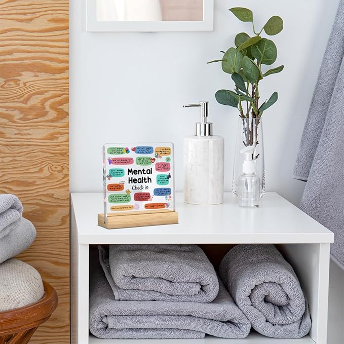 Therapy Office Decor, Counselor Office Must Haves, Mental Health Office Desk Decor, Gifts for Women Counselor Psychologist, Mental Health Check in Acrylic Sign for Halloween Christmas Gift