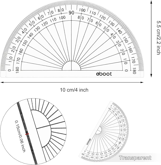 Zonon 200 Pcs 4 Inch Clear Plastic Protractor Bulk Math Protractors Set 180 Degrees Geometry Drafting Tools for Classroom Industry Office Back to School Supplies