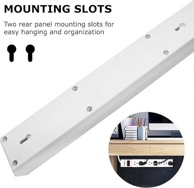 Digital Energy 15 FT 8 Outlet Surge Protector Power Strip - 15 AMP, 1875 W, 125 V, 350 J Surge Protection, ETL Listed - Flat Plug, White
