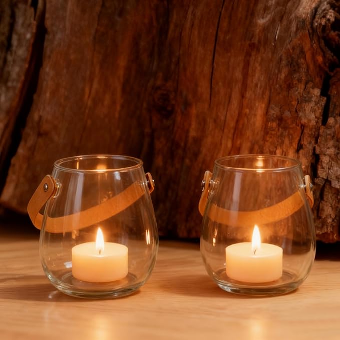 Hanging Candle Holder with Leather Handle, 1 pcs Clear Glass Tea Light Holders, Small Table Centerpieces Wedding Decor Party Dinner Home Decorations Festivals Christmas
