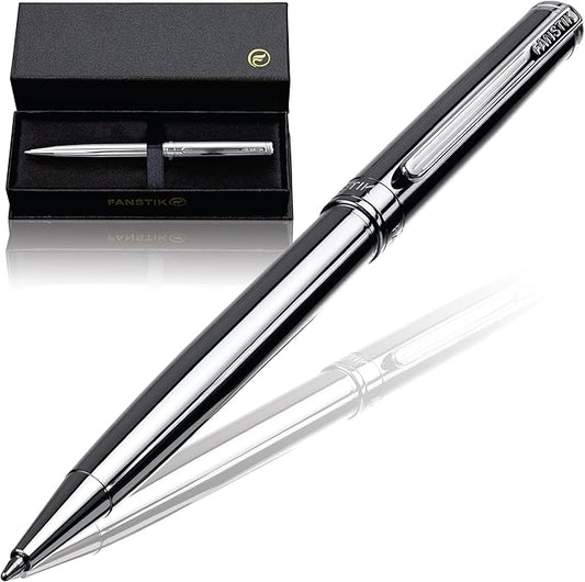 Customized Silver Luxury ballpoint pen (Made In USA) fancy gift set for women, Chrome Finish, Professional executive pen gift set for men (Lux Custom-BallPoint Silver)