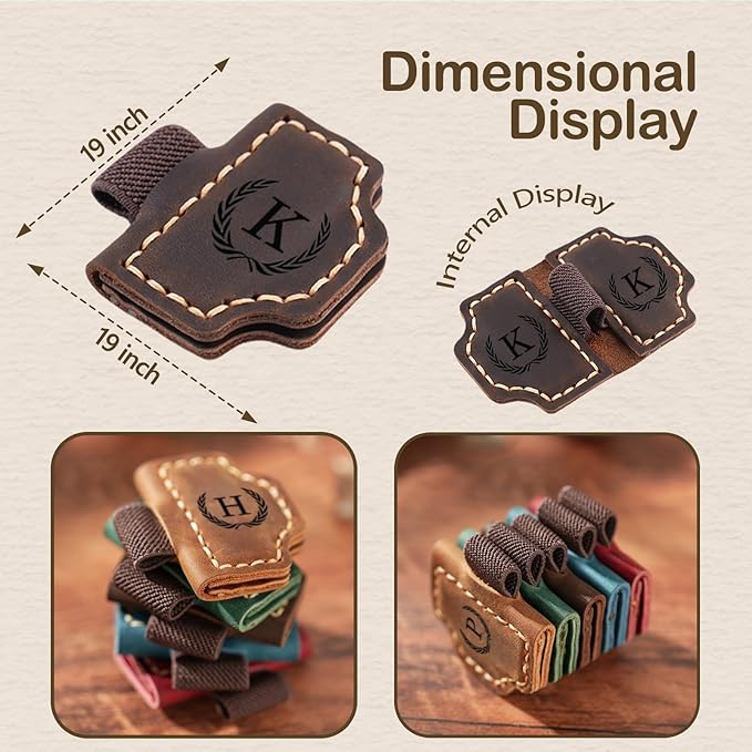 Personalized Magnetic Leather Bookmark with Pen Holder - 26 Letters Custom Book Mark Clip Notebook Pencil Loop with Initials Book Marker for Readers, Book Lovers, Artist - Gift for Women Men (Red，A)