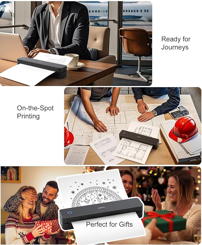 iDPRT Inkless Portable Printer for Travel, 300DPI Wireless Thermal Printer Support 8.5 x 11 Inch US Letter, A4, Small Bluetooth Printers Compatible with iOS, Android Laptop for Office Car Home, Black