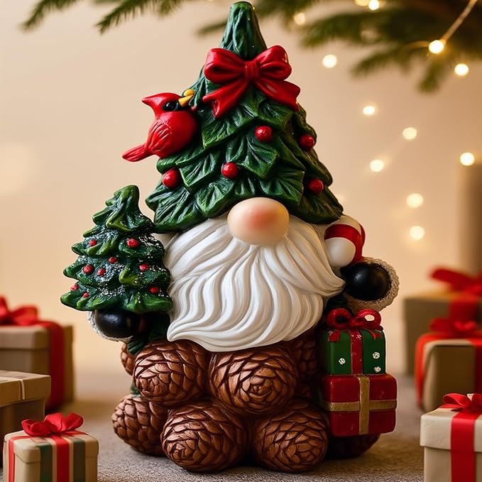 Christmas Gnomes Decorations | Set of 2 Resin Christmas Gnomes Figurines | Tomte Swedish Holiday Gnome Figurines Scandinavian for indoor office Tabletop | table centerpieces Window Sill Gifts 4.2in