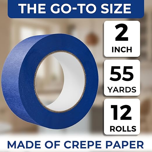 SWRT 2 Inch x 55 Yards x 12 Rolls (660 Total Yards) Premium Blue Painters Tape - Masking Tape, Paint Tape, Multi-Surface Blue Tape for Painting, No Residue, Easy Removal, Decorating, Trim, Crafts