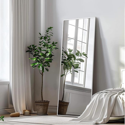MELOMOIR 56"x18" Full Length Mirror, Silver Floor Mirror with Stand Hanging or Leaning, Aluminum Alloy Frame Full Body Mirror for Bedroom Living Room Cloakroom Hallway, Wall Mirror Full Length, Silver