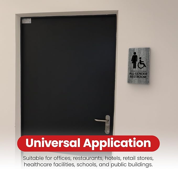 Promot All Gender Handicap Bathroom Sign – ADA Braille Restroom Sign for Business, Self-Adhesive, 9" x 6", Commercial Door Signage, Office Wall Decor - Classic Grey