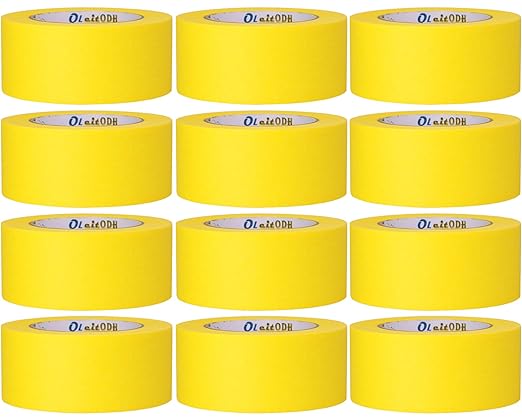 12 Rolls Yellow Painters Tape Bulk 2 inch x 660 Yards, Painters Masking Tape No Residue Wall Painting Tape Artist Tape Trim Edge Finishing Tape for Wall Painting Decoration DIY Supplies