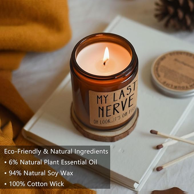 Homsolver Gifts for Women, Funny Friendship Gift for Best Friend - My Last Nerve Lavender Candle - Birthday Christmas Unique White Elephant Stocking Stuffers Gifts for Adults, Women, Her, BFF, Sister