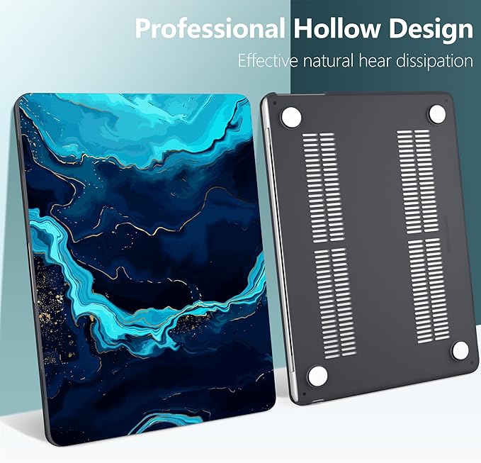 DONGKE Compatible with M4 MacBook Air 15 inch Case 2025 2024 2023 A3241 A3114 A2941 M3 M2 Liquid Retina Display Touch ID, Plastic Hard Case & Keyboard Skin & Screen Protector - Blue Marble