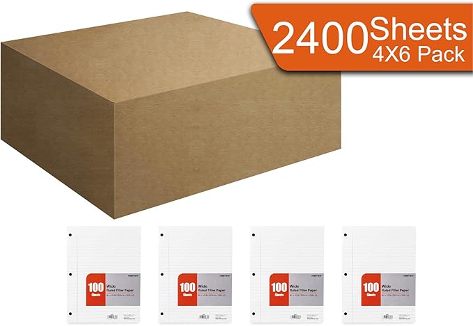 Mintra Office Filler Paper (Wide Ruled, 2400 Sheets (4-6pks))