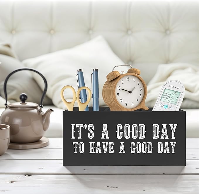 Inspirational Quotes Pencil Pen Holder for Desk, It's A Good Day to Have A Good Day Wooden Pencil Holder Organizer for Home Office Desk Accessories, Encouragement Gifts for Women Men