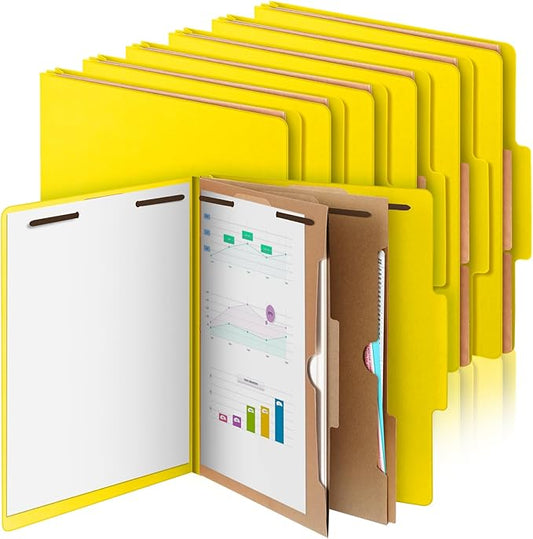 Skyygemm 12 Pcs Classification Folders Letter Size, 2 Pocket Dividers Pressboard File Folder with Fasteners, Expanding File Organizer Bulk for Teachers, Clergy, Office, Church, Christmas (Yellow)