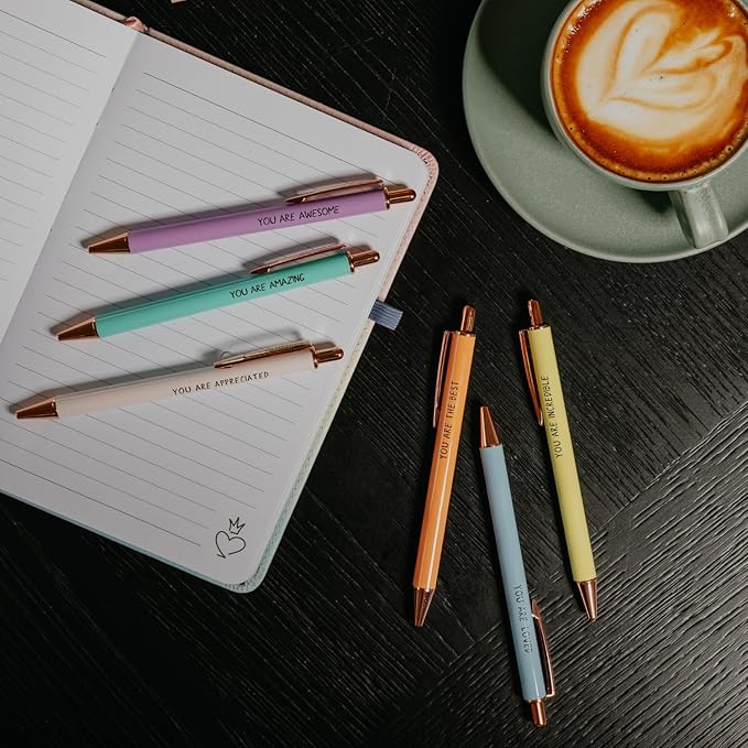 MESMOS 6pk German-Made Ink Fancy Pen Set for Women, Teacher Appreciation Gift Ideas for Women, Best Teacher Gifts Supplies, Refillable Nice Cute Pens, Boss Lady, Office Coworkers, Metal Ballpoint Pens