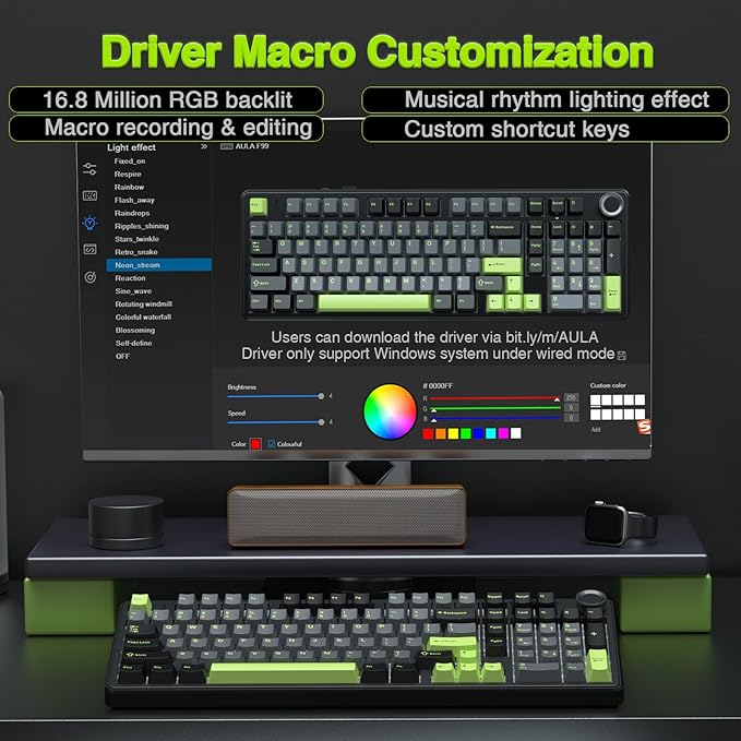 AULA F99 Pro Wireless Mechanical Keyboard with Knob,Tri-Mode BT5.0/USB-C/2.4GHz Hot Swappable Custom Keyboard,Pre-lubed Linear Switches,RGB Backlit Computer Gaming Keyboards