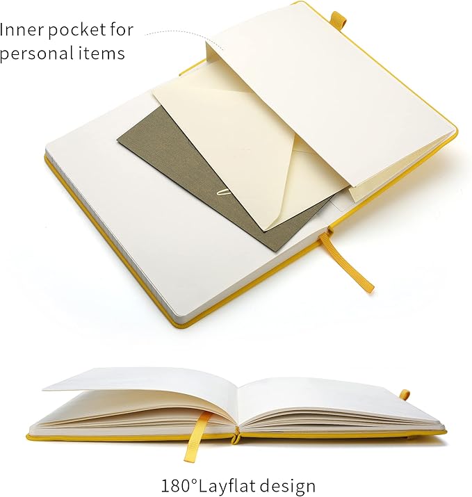 Deziliao Lined Journal Notebooks with Pen Loop, Hardcover Notebook Journal for Work, 100Gsm Premium Thick Paper with Inner Pocket, Medium 5.7''''x8.4'''', ?Yellow, Ruled, 1 Pack