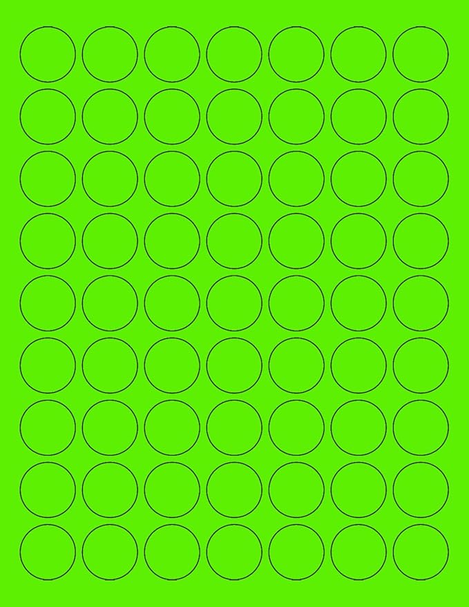 NextDayLabels - 8-1/2 x 11 Neon Color High Light Fluorescent Labels for Laser & Inkjet Printer (Green Fluorescent, 1" Round - 63 per Page - 6300 Labels)