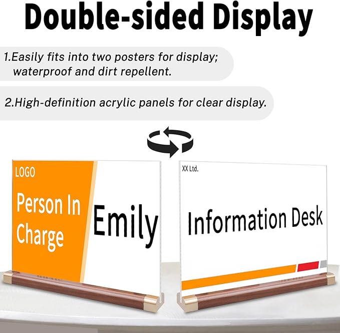 Acrylic Sign Holder 8.5 x 11 with Wood Color Base, 3 Pack Clear Tabletop Double-Sided T Shape Display Sign Frame Horizontal for Store/Coffee Shop/Office/Hotel Business Display Holder