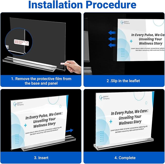 12 Pack Acrylic Sign Holder 11 x 8.5 Horizontal, Double-Sided Clear Sign Holder Plastic Stands for Display, T Shape Acrylic Table Sign Stands for Office Store Restaurants Wedding Party Decoration