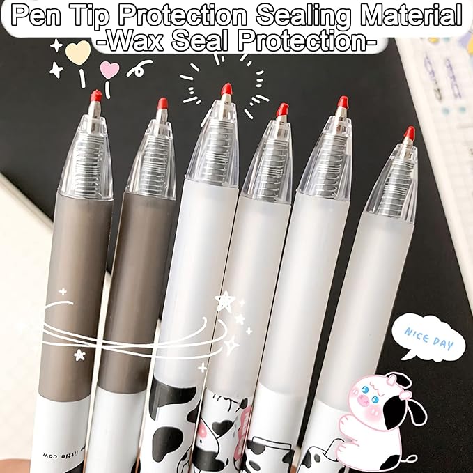 Cute Pens Kawaii 0.5mm Black Ink Gel Pens Fine Point Smooth Writing Ballpoint for Office School Supplies Nice Fun Gifts for Kids Girls Women Pens for Journaling, Pack of 6pcs (Little Milky Cow)
