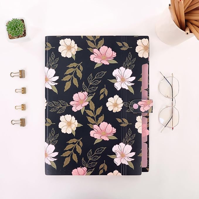 SKYDUE Expanding File Folder with 5 Pockets, Accordion File Organizer,Portable Receipt Paper Documents Organizer,Letter Size Filing Folder School Office Supplies,Navy Blue