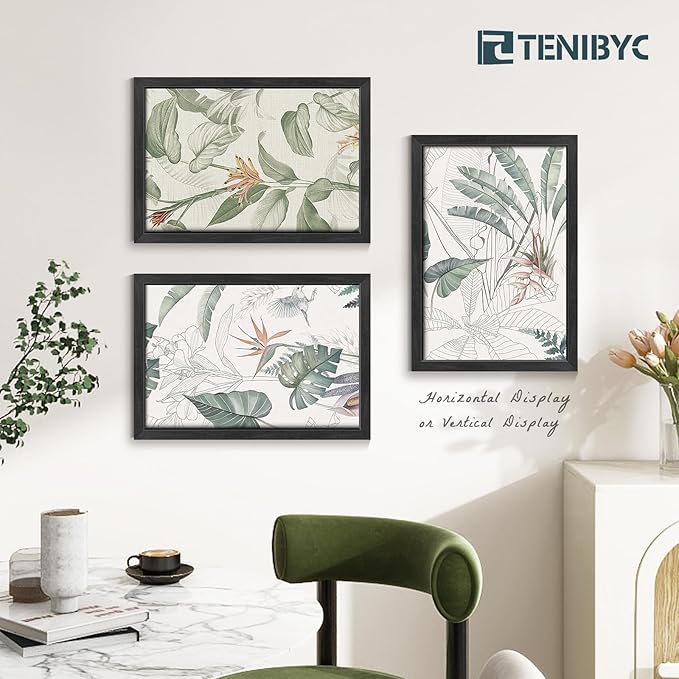 13x19 Picture Frame 4 Pack - Black Solid Wood Poster Photo Frame - Tempered Glass - Woodgrain Series - Room, Office, Gallery, Studio Display - Wall Hanging