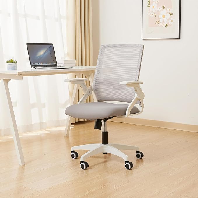 Ergonomic Office Chair Desk Chair with Adjustable Height Mesh Computer Chair Swivel Chair with Flip-up Arms and Lumbar Support Grey