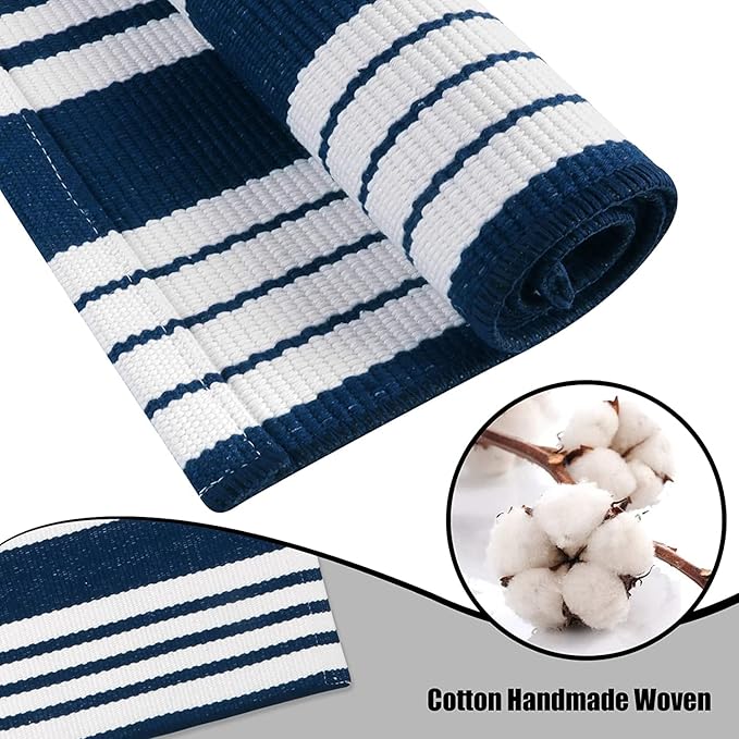 OJIA Washable Area Rugs 4'x6', Cotton Woven Indoor Outdoor Rugs Striped Patio Rugs Entryway Rug Carpet Large Area Rugs for Bedroom/Porch/Deck/Backyard/Camping/Living Room