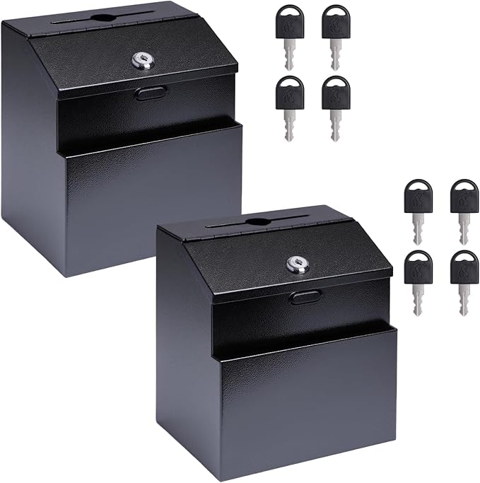 Suggestion Box with Lock and Slot 2 Pack Metal Wall Mounted Donation Box with 4 Keys